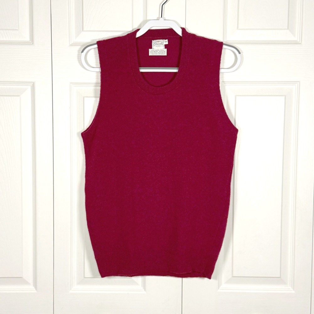 Vintage Caravelle Mens Burgundy Lambswool Blend Crew Neck Sweater Vest Medium